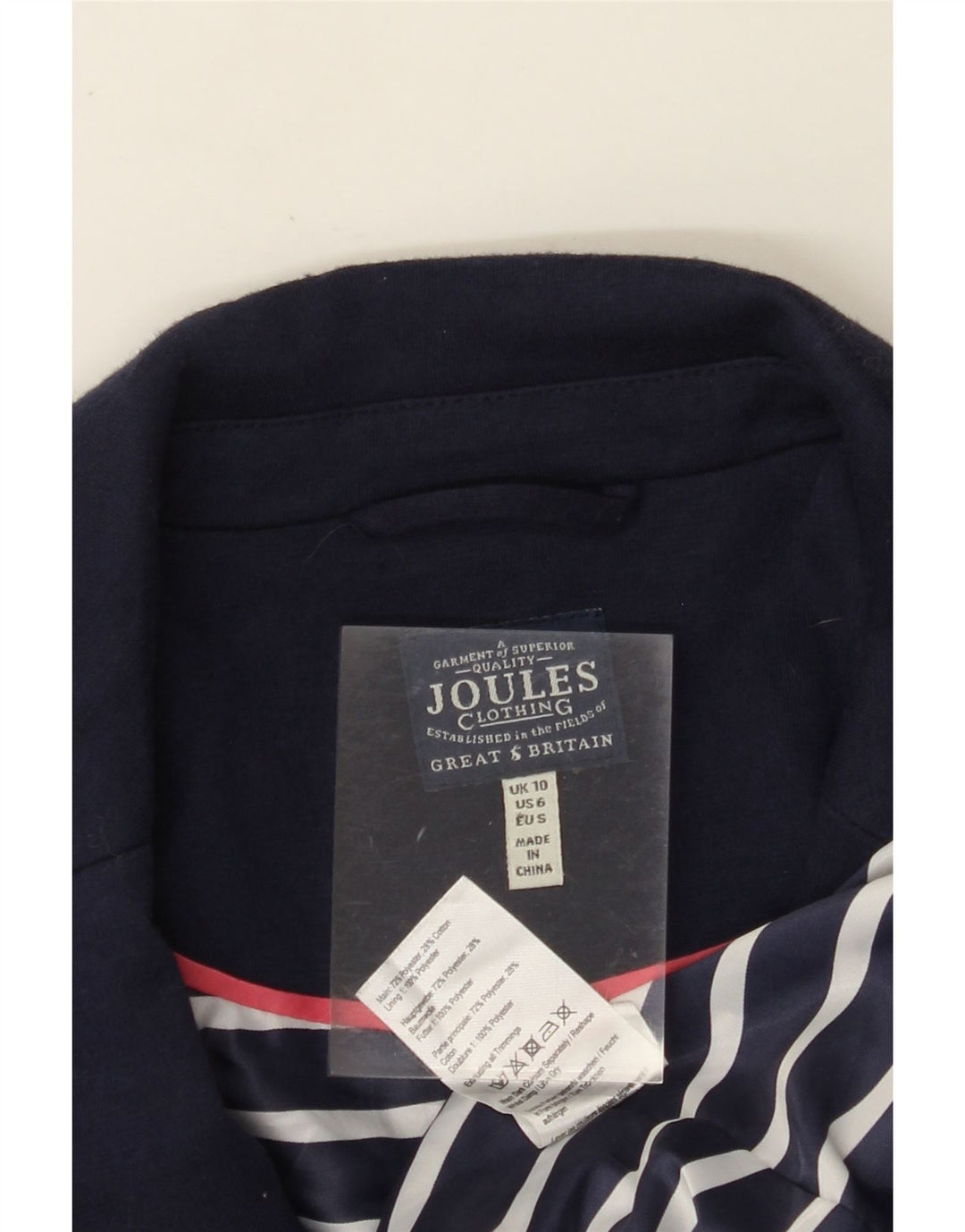 JOULES Dame 1 Knap Blazer Jacket UK 10 Small Navy Blue Bomuld