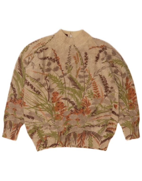 G. Pisano Dame Turtle Neck Jumper Sweater UK 8 Small Beige Floral Wool