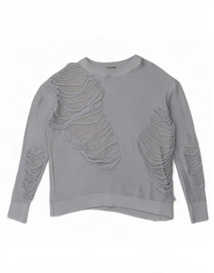Zara Womens Distressed Oversized Boat Neck Jumper Sweater UK 10 Small Blue