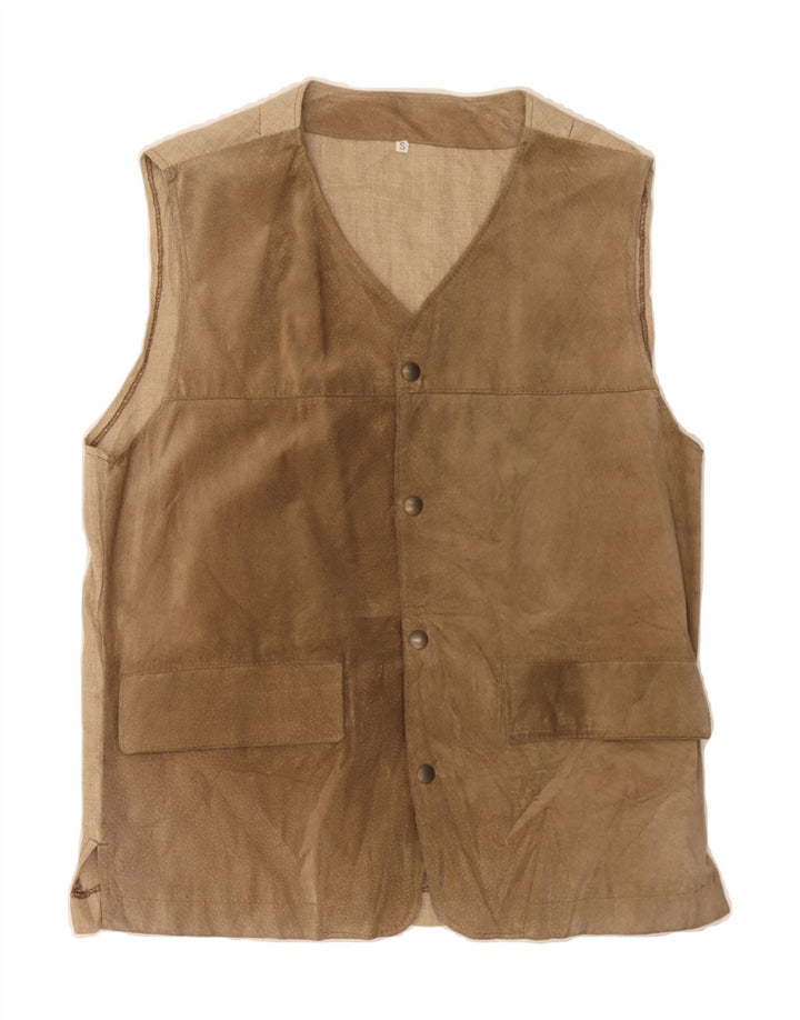 VINTAGE Mens Suede Gilet UK 36 Small Beige Vintage Vintage and Second-Hand Vintage from Messina Hembry 