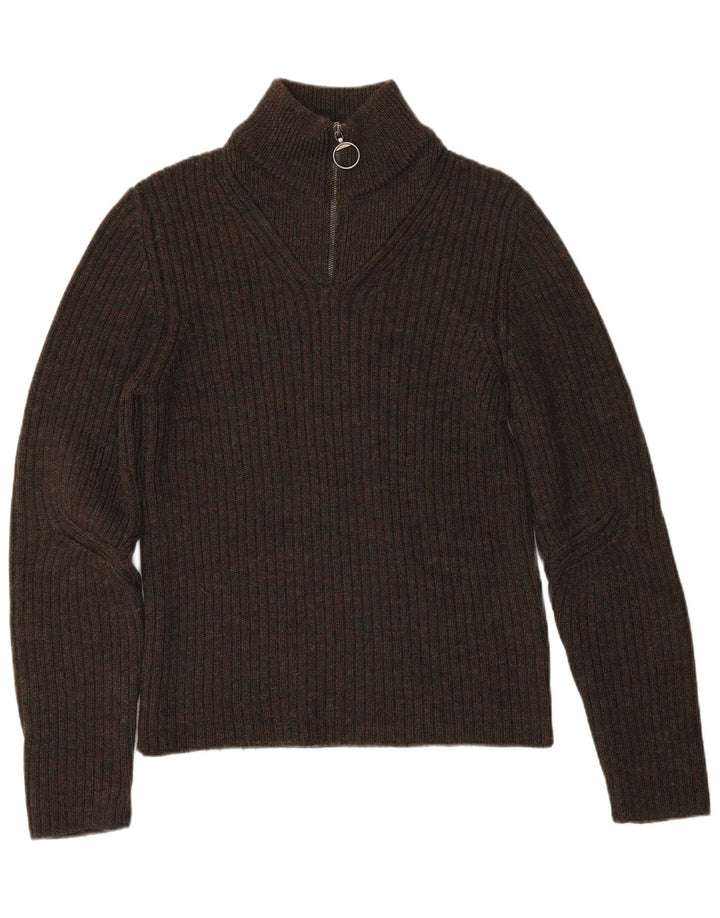 PRADA sweater med lynlås til kvinder IT 48 XL Brun Virgin Wool