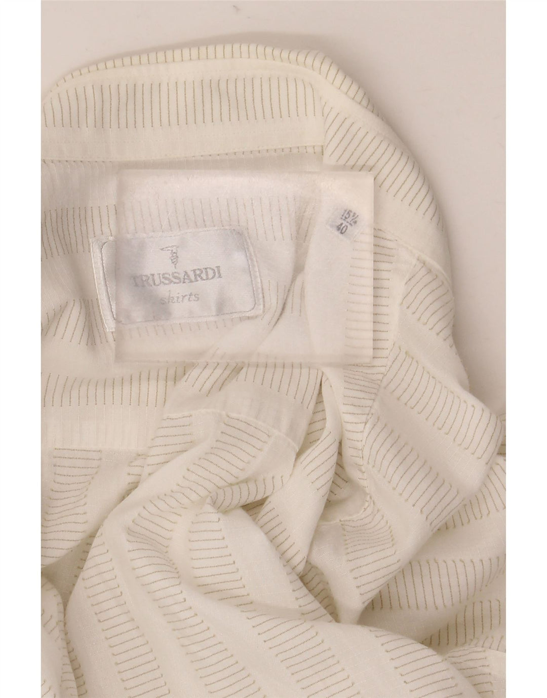Trussardi Kortærmet Herreskjorte Størrelse 40 15 3/4 Medium Off White Stribet