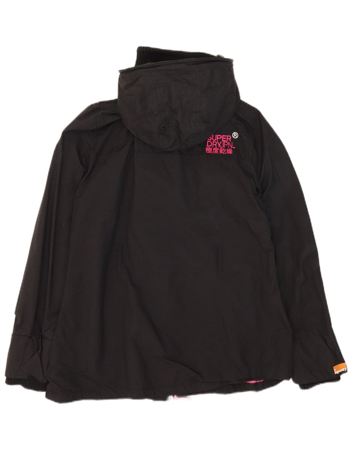 Superdry Windmac Windbreaker Jacket med hætte til kvinder UK 16 Stor sort nylon