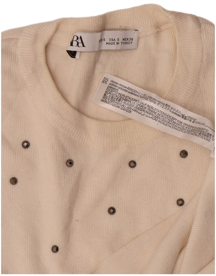 Zara Dame Top Langærmet UK 10 Small Off White Flecked Viscose