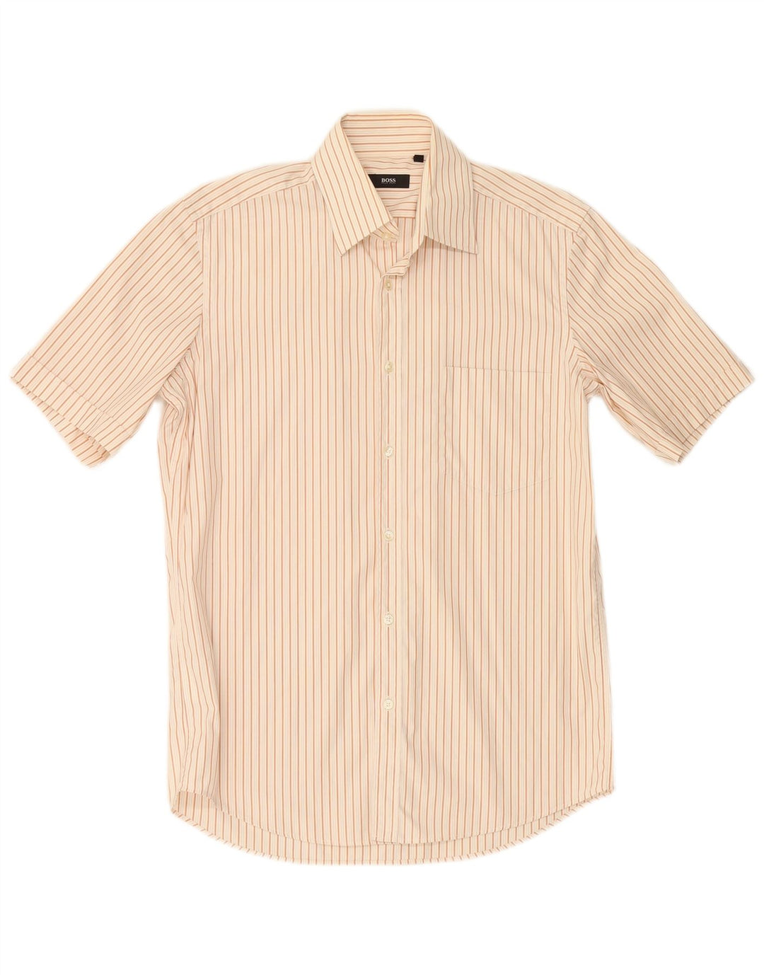 HUGO BOSS Mens Short Sleeve Shirt Size 39 15 1/2 Medium Beige Striped