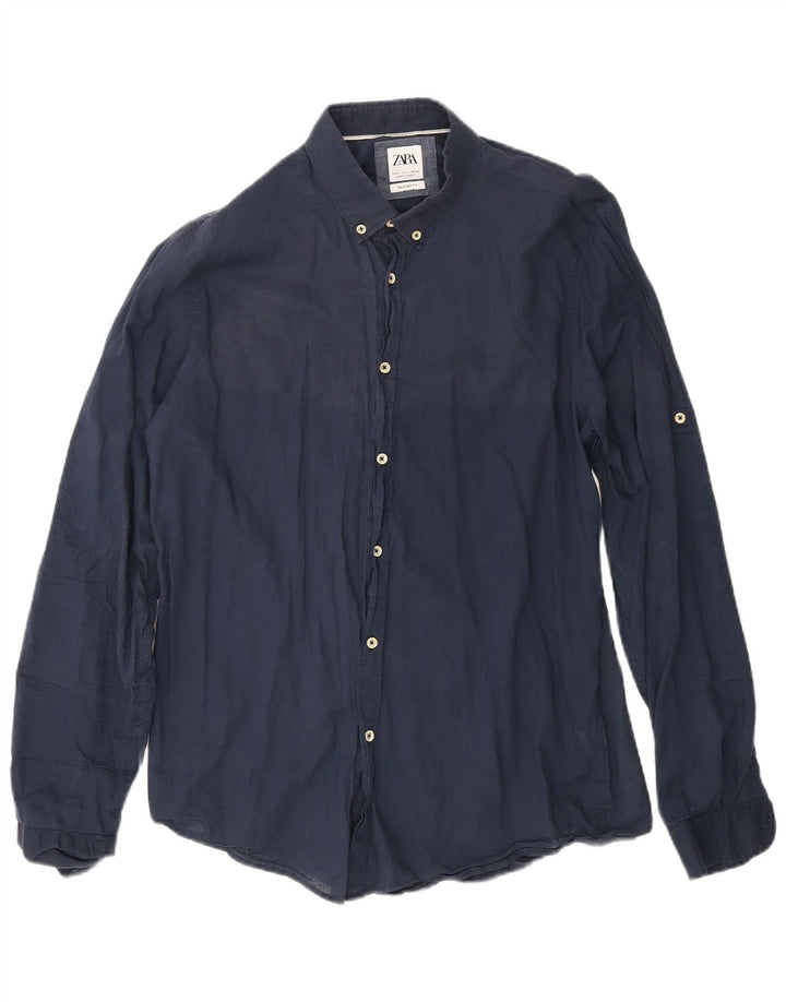 Zara Herre Relaxed Fit Shirt Large L70 Navy Blue