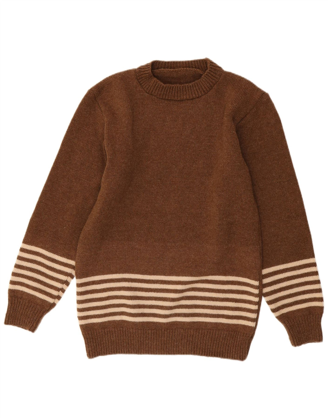 Vintage herre rund hals sweater medium brun stribet