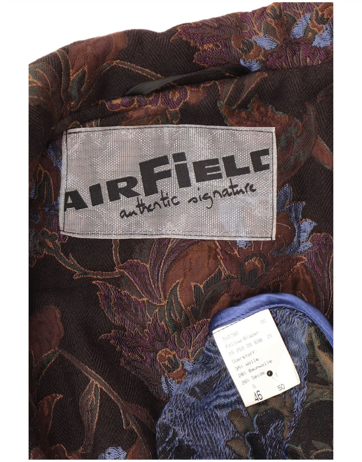 Vintage dame 3-knaps blazerjakke IT 50 XL Sort blomsteruld