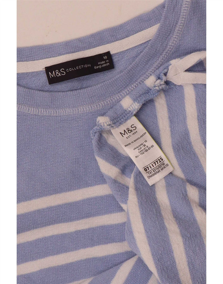 Marks & Spencer Dametop Langærmet UK 10 Lille blå stribet bomuld