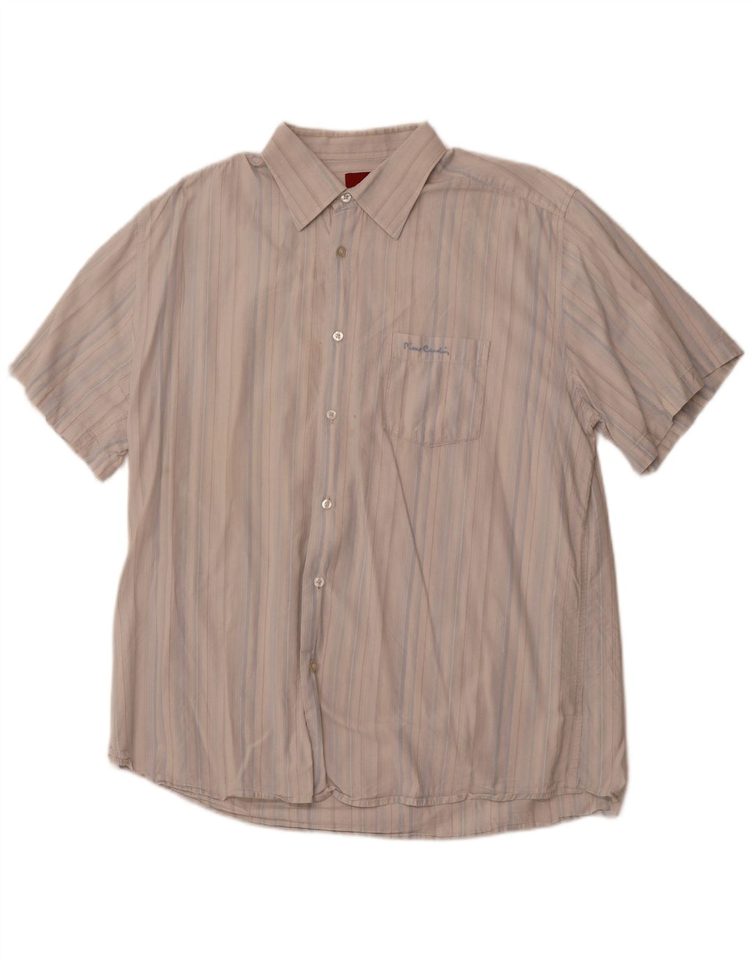 PIERRE CARDIN Kortærmet herreskjorte 2XL blå stribet bomuld