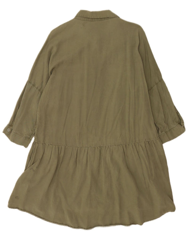 Zara Dame 3/4 ærmet Batwing skjortekjole UK 18 XL Khaki