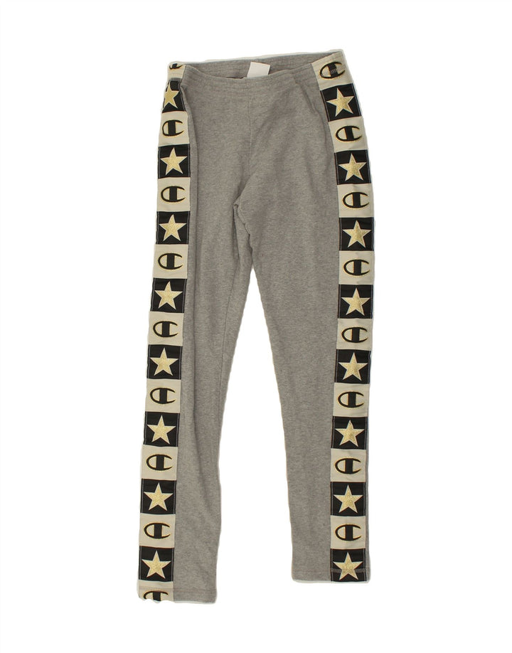 CHAMPION Womens Graphic Leggings UK 12 Medium Grey Geometric Cotton | Vintage Champion | Thrift | Second-Hand Champion | Used Clothing | Messina Hembry 