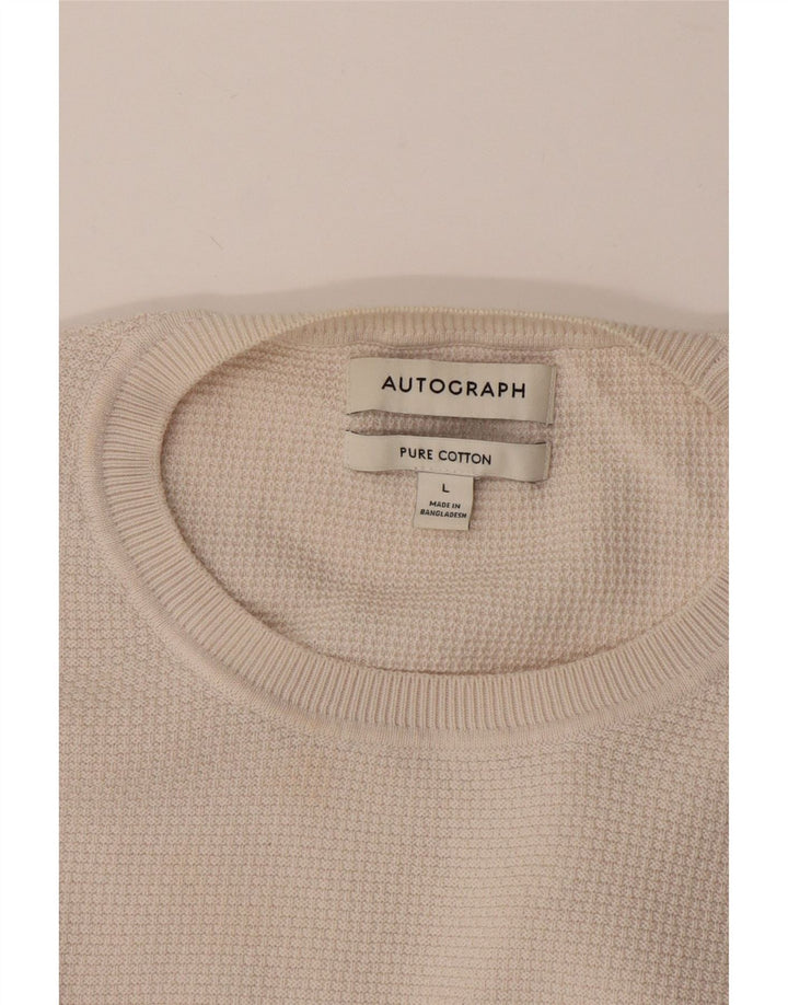 Marks & Spencer Herre Autograph Crew Neck Jumper Sweater Stor hvid Bomuld