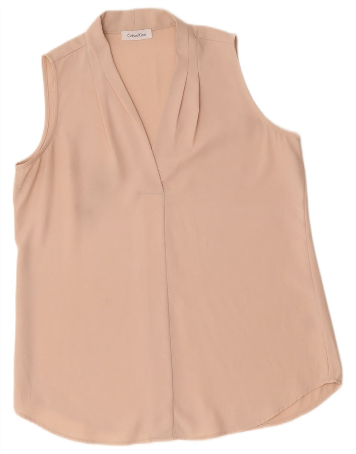 Calvin Klein Dame ærmeløs bluse Top UK 14 Large Pink Polyester