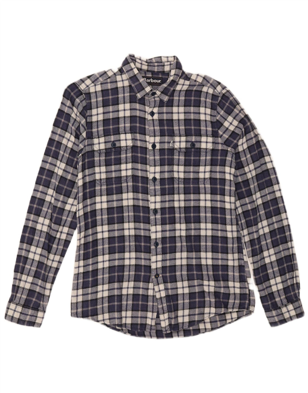 Barbour herre skræddersyet pasform flannel skjorte lille marineblå ternet bomuld
