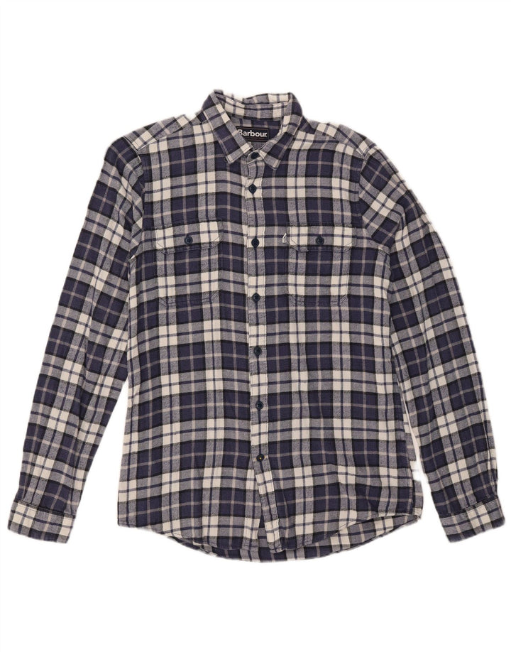 Barbour herre skræddersyet pasform flannel skjorte lille marineblå ternet bomuld