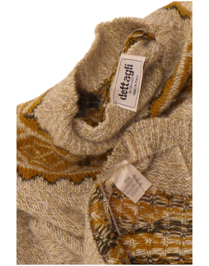 Vintage Dame Turtle Neck Jumper Sweater UK 16 Stor Beige Geometrisk Uld