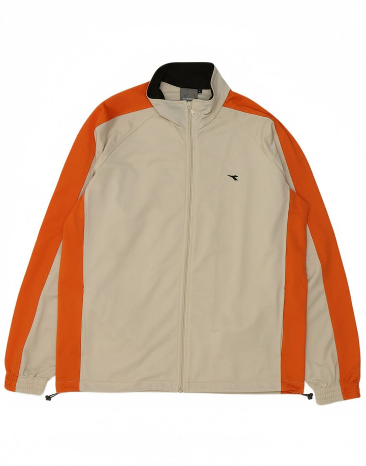 DIADORA Mens Tracksuit Top Jacket Large Off White Colourblock Polyester