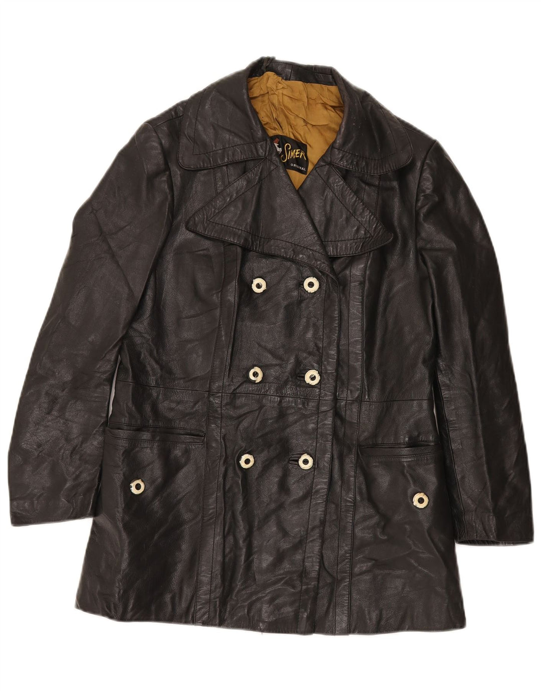 VINTAGE Dobbeltradet læderjakke til kvinder UK 12 Medium Sort