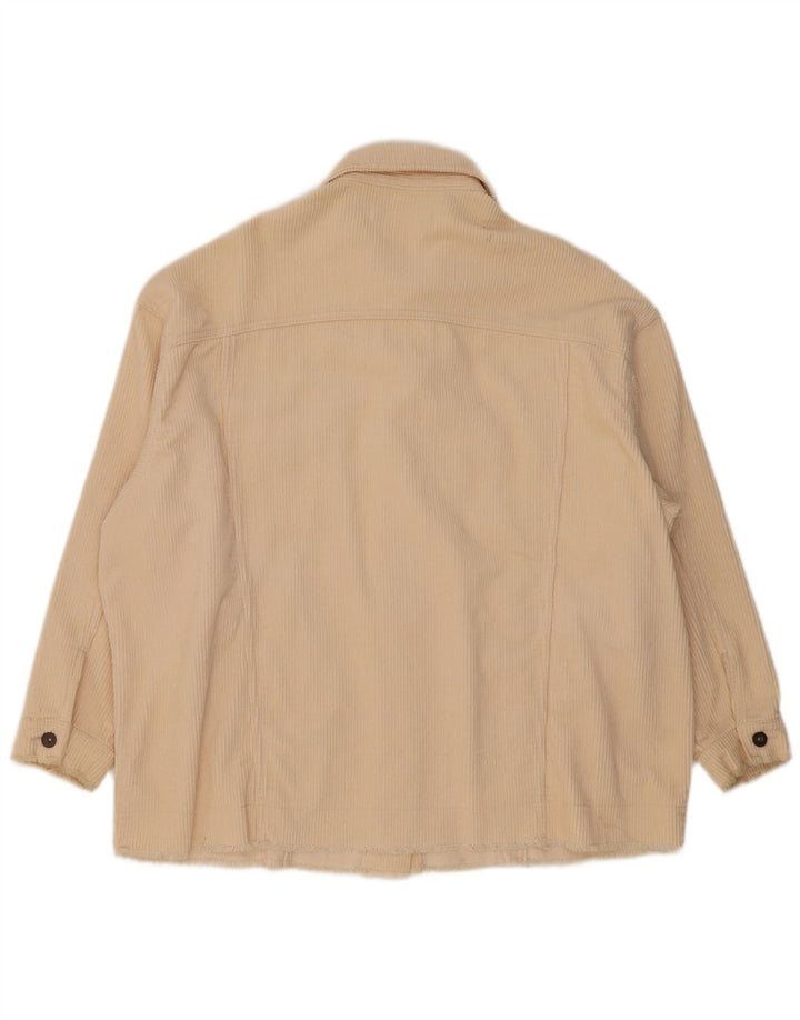 Zara Dame Oversized Corduroy Jacket UK 18 XL Off White Bomuld