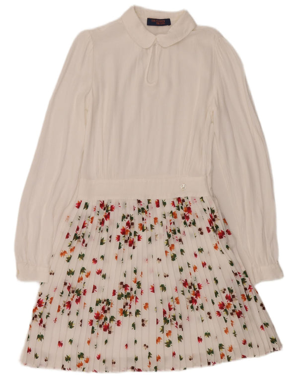 Trussardi Jeans Dame Langærmet A-Line Kjole IT 40 Small White Floral
