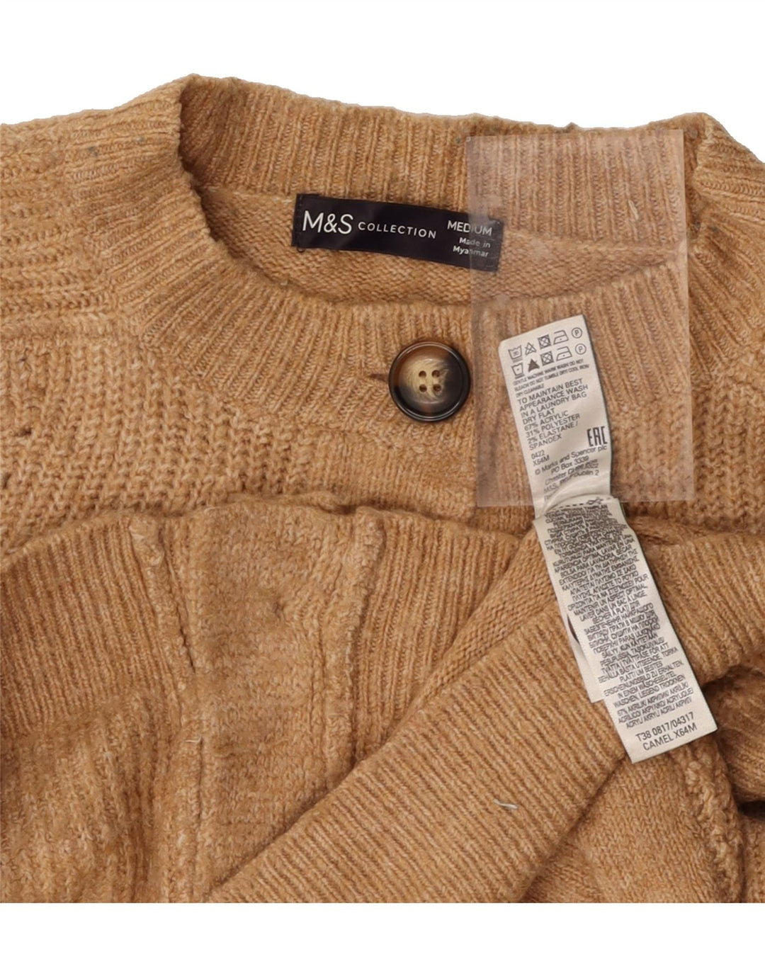 MARKS & SPENCER Womens Cardigan Sweater UK 14 Medium Beige Acrylic Vintage Marks & Spencer and Second-Hand Marks & Spencer from Messina Hembry 