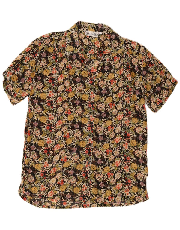 Vintage Kvinders Kortærmet Skjorte Bluse UK 16 Large Multicolored Floral