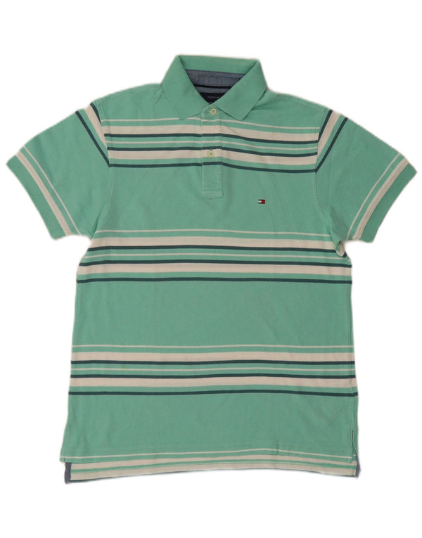 Tommy Hilfiger herre poloshirt XS turkis stribet bomuld
