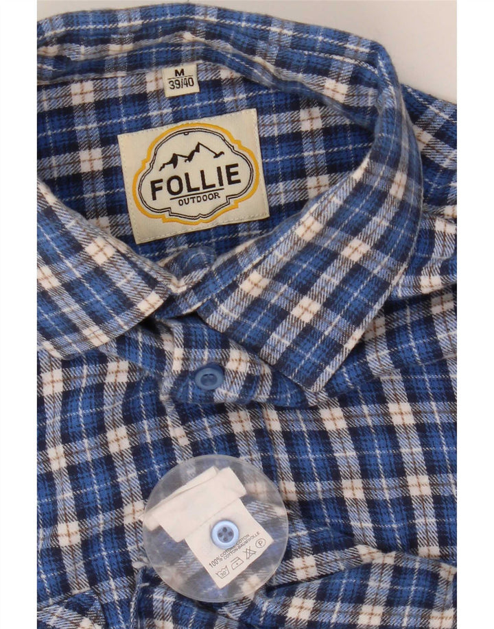 Follie Mens Flannel Shirt Size 39/40 Medium Blue Check Cotton