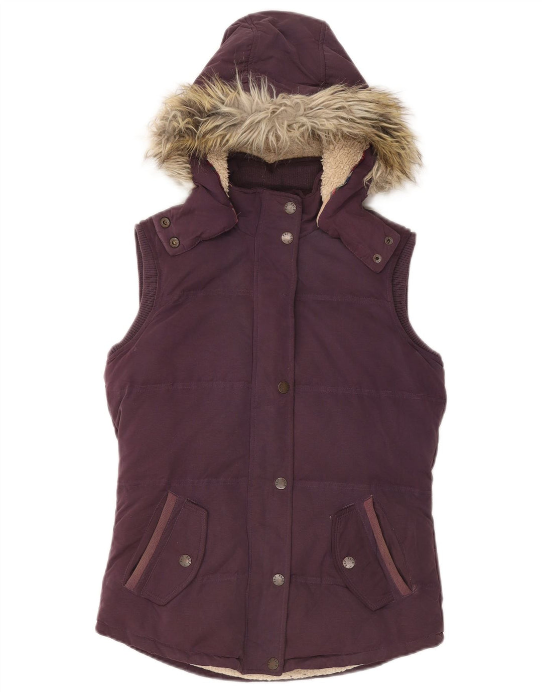 Fat Face Dame Hætte Polstret Gilet UK 8 Small Purple Polyester