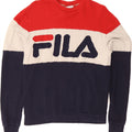 FILA Mens Graphic Sweatshirt Jumper Small Multicoloured Colourblock Cotton Vintage Fila and Second-Hand Fila from Messina Hembry 
