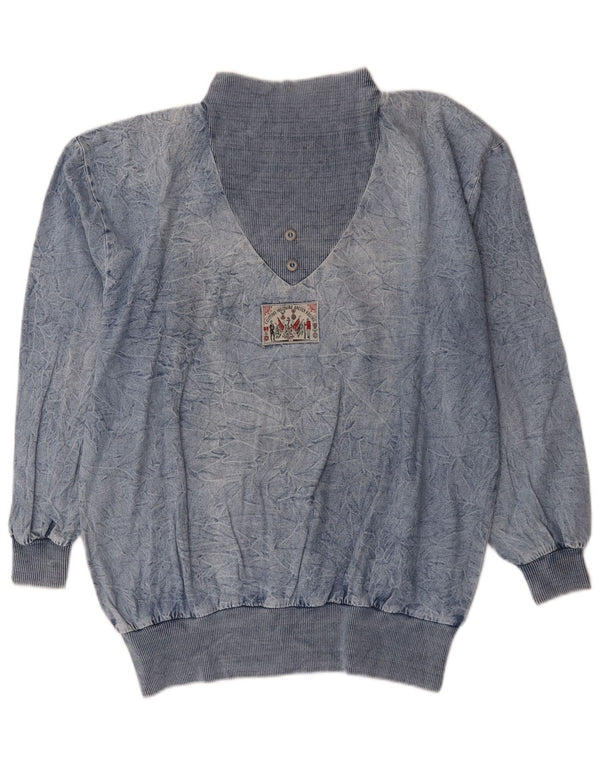Vintage Dame Oversized Sweatshirt Jumper EU 44 XL Blå Bomuld