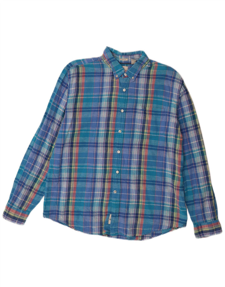 DOCKERS Herre Slim Fit Flanellskjorte XL Blå Ternet