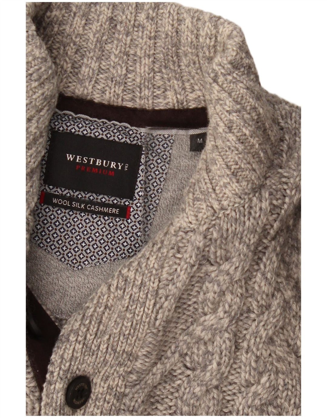 WESTBURY Herre Button Neck Jumper Sweater Medium Grey Uld