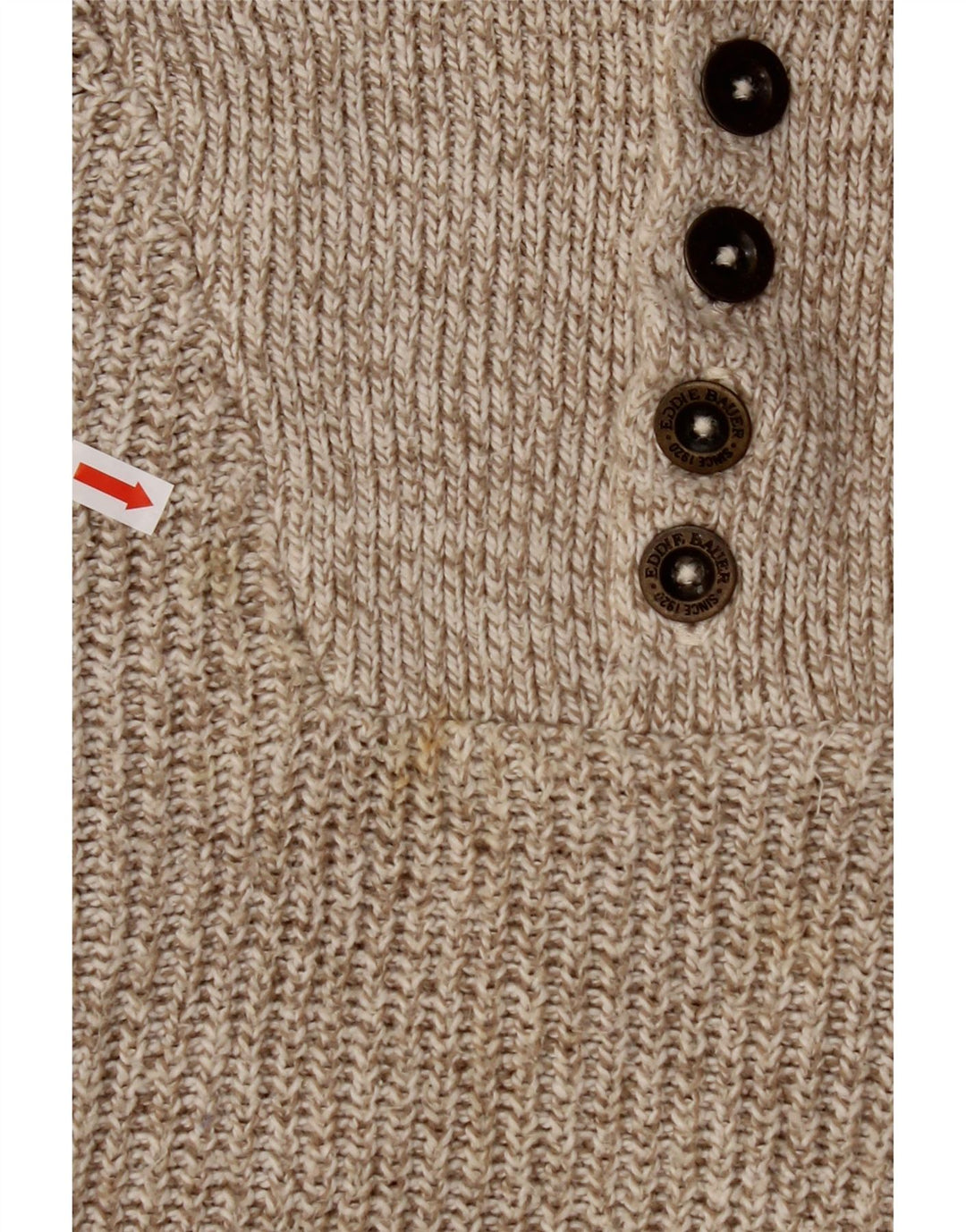 EDDIE BAUER Herre Oversized Button Neck Jumper Sweater XL Beige Flecked