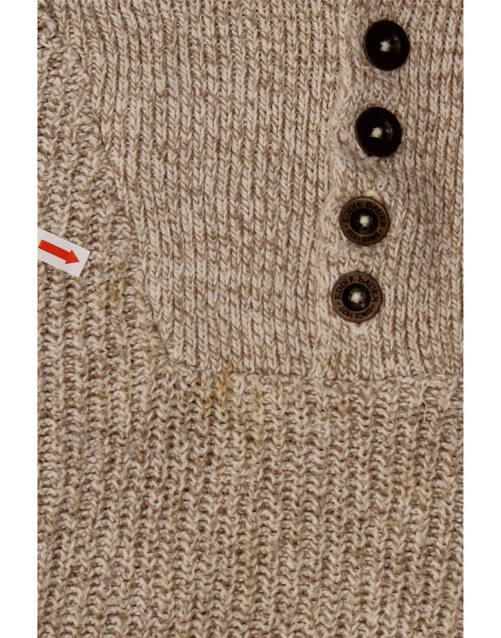 EDDIE BAUER Herre Oversized Button Neck Jumper Sweater XL Beige Flecked