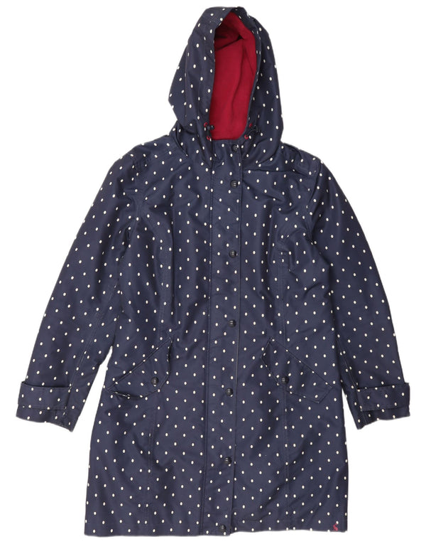 Joules Regnfrakke med hætte til kvinder UK 14 Large Navy Blue Polka Dot Polyester