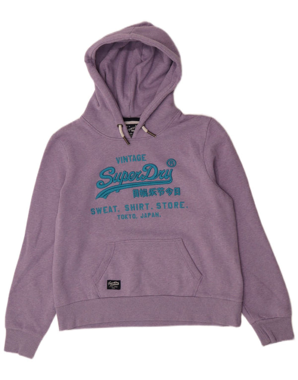 Superdry grafisk hættetrøje til kvinder UK 16 Stor lilla flækket bomuld
