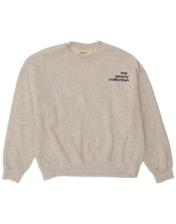 Pull & Bear Dame Grafisk Sweatshirt Jumper UK 10 Small Grey Flecked