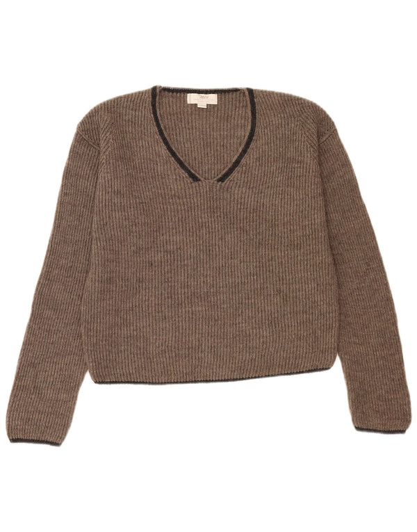 Marlboro Classics Dame Crop V-hals sweater UK 18 XL Grå Akryl