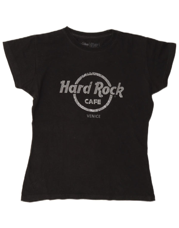 Hard Rock Cafe Kvinders Venedig Grafisk T-Shirt Top UK 10 Lille Sort Bomuld