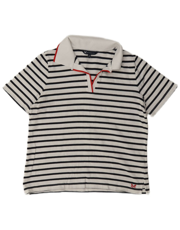 Besætningstøj Dame polo shirt UK 12 Medium hvid stribet bomuld