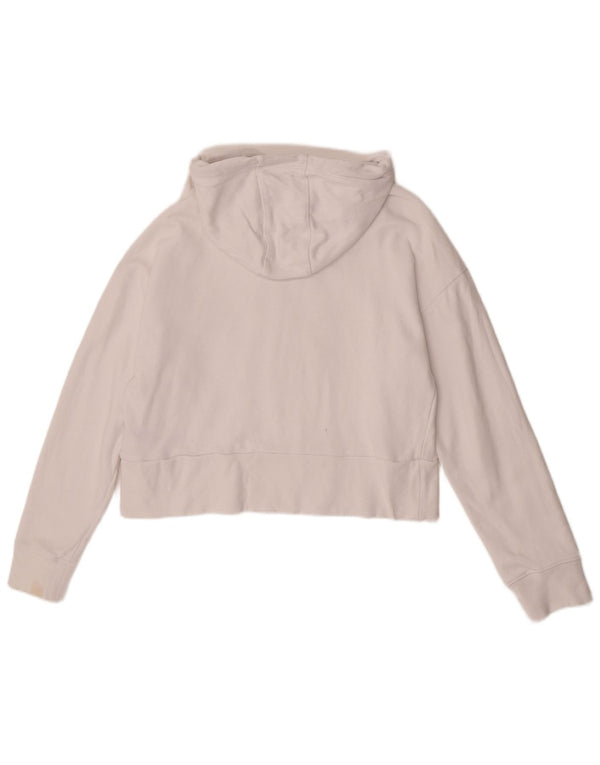 Dkny Dame Oversized Grafisk Crop Hoodie Jumper UK 10 Small White Bomuld