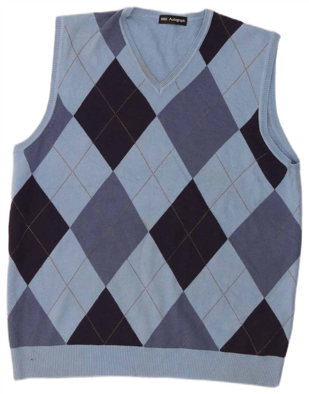 Marks & Spencer Herre Autograph Vest Tank Top Large Blue Argyle/Diamond