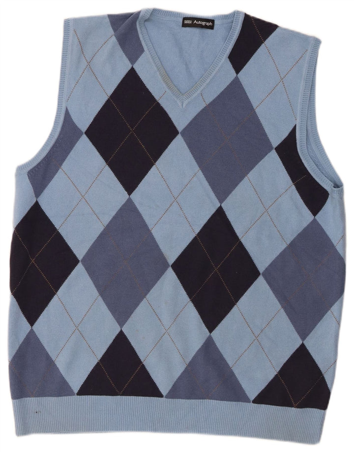 Marks & Spencer Herre Autograph Vest Tank Top Large Blue Argyle/Diamond