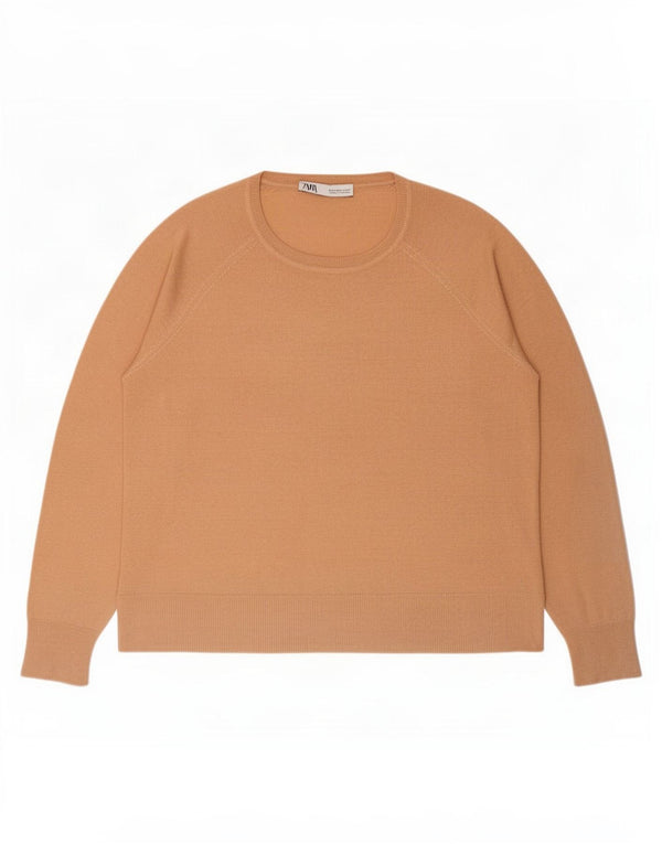 Zara Dame Boat Neck Jumper Sweater UK 14 Medium Beige Viscose