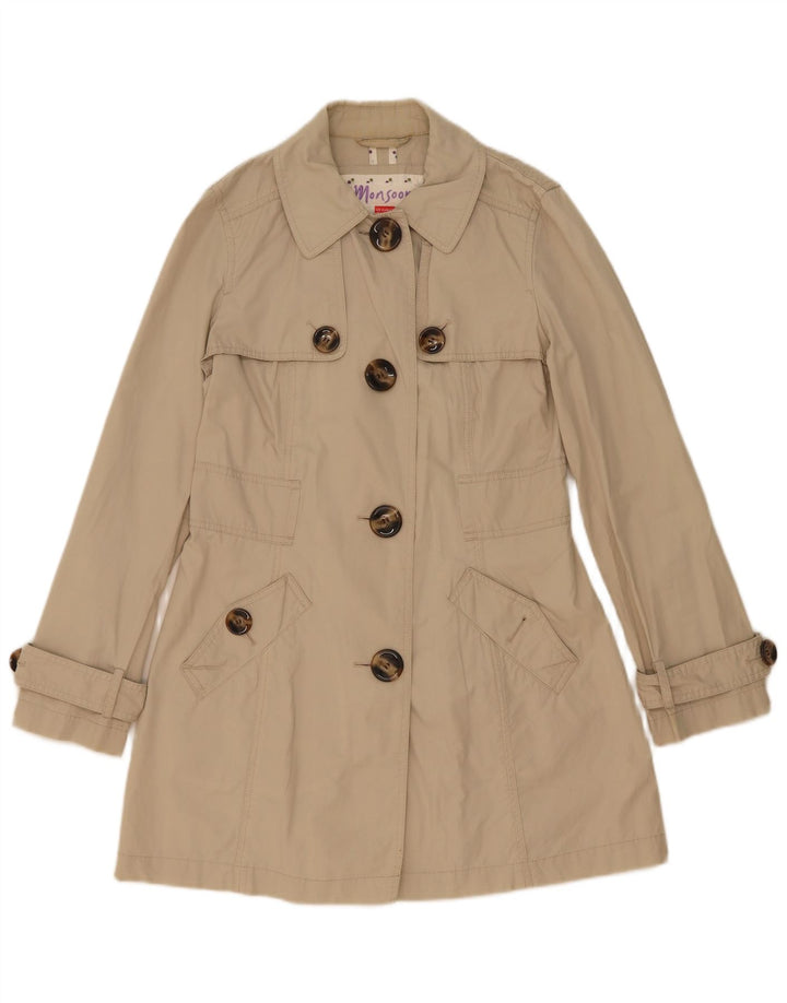 Monsoon Womens Trench Coat UK 8 Small Beige Bomuld
