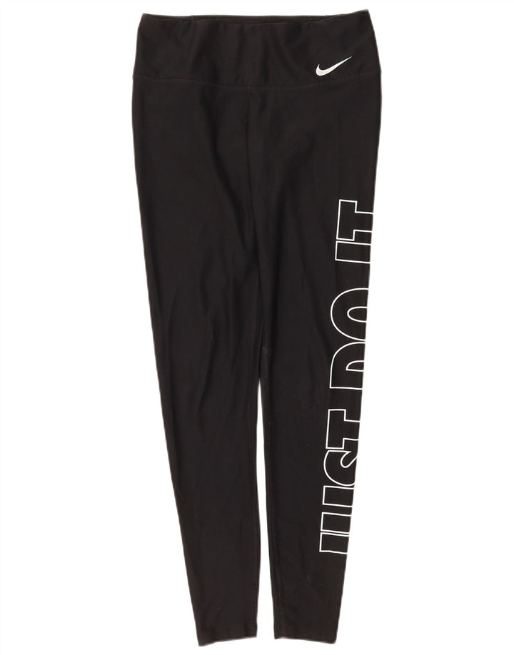 Nike Dame Dri Fit Grafiske Leggings UK 8 Small Black Polyester