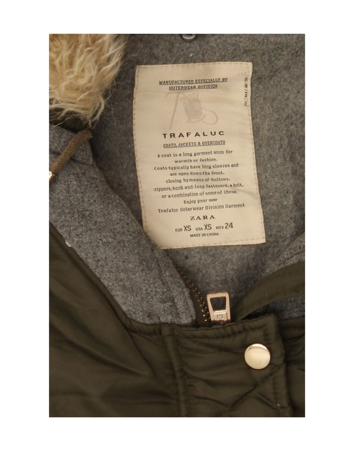 ZARA Womens Oversized Hooded Padded Coat UK 6 XS Green Vintage Zara and Second-Hand Zara from Messina Hembry 