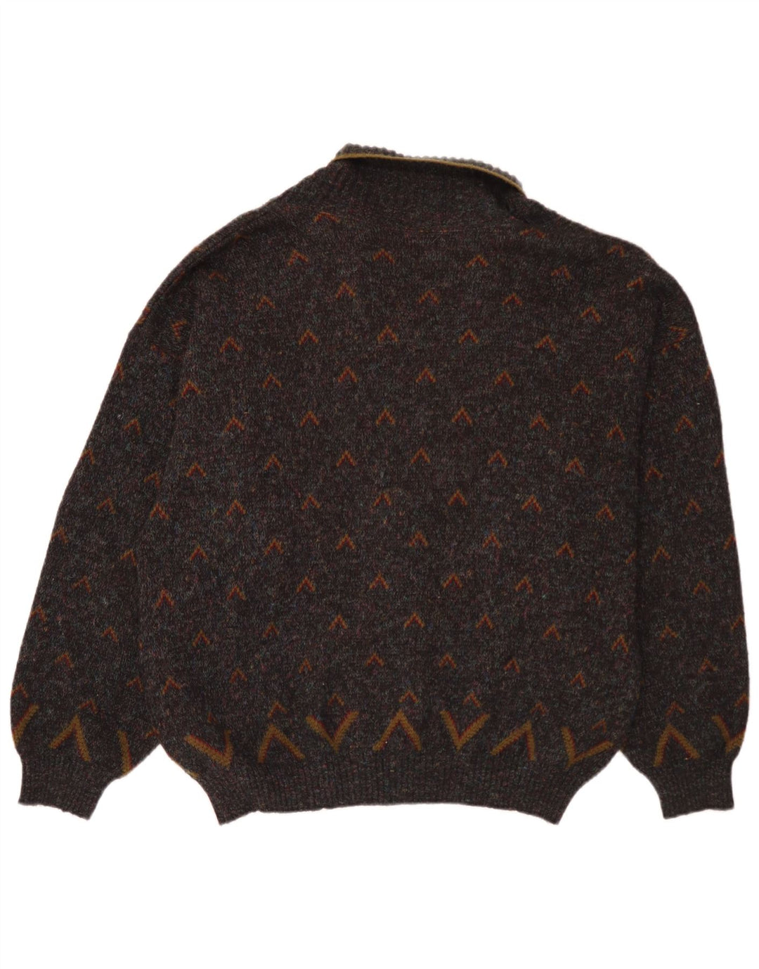 Vintage herre dobbeltradet cardigan sweater IT 54 XL Grå geometrisk uld
